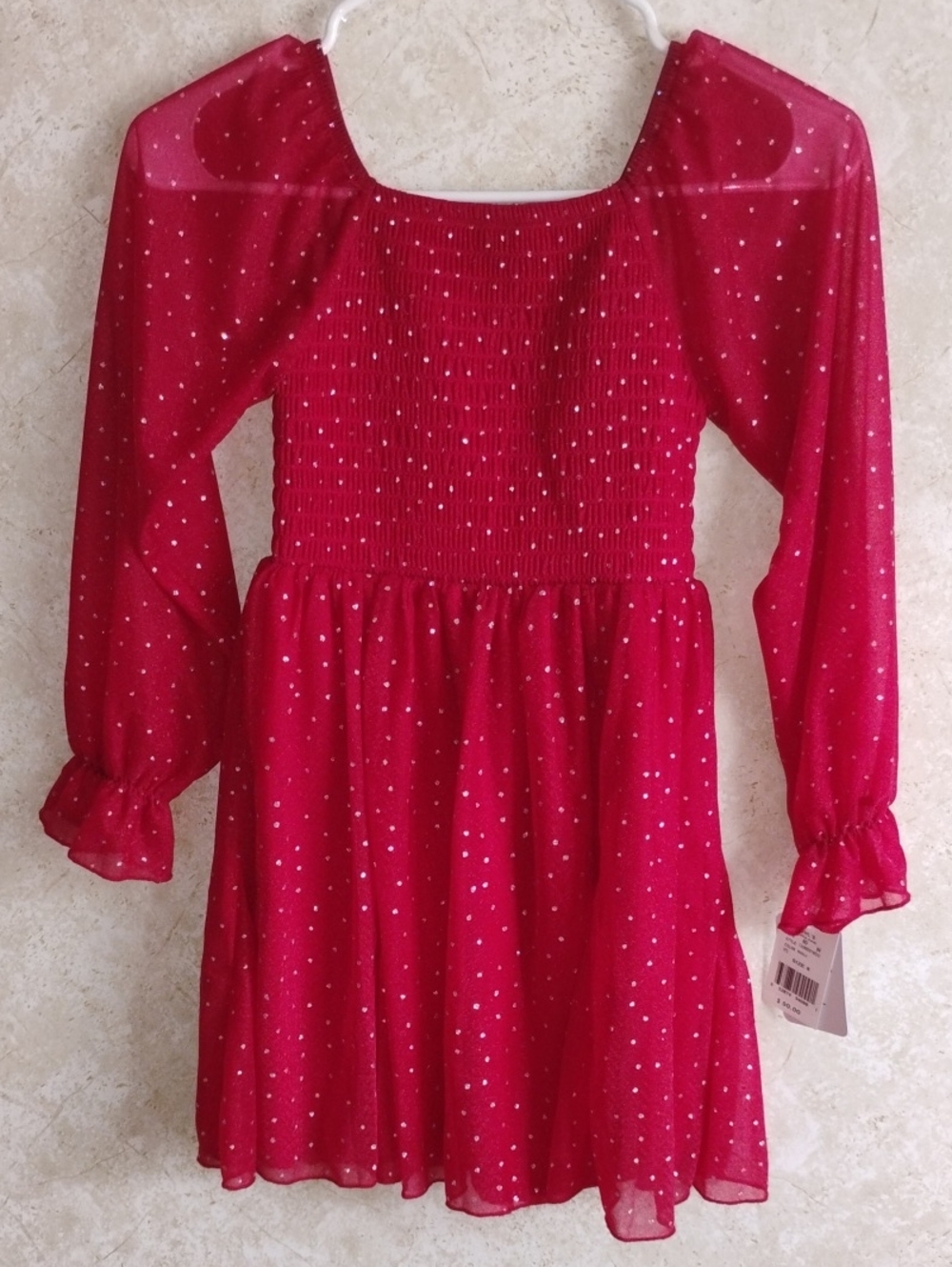 New Speechless Kids Girls Red Long-Sleeve Smocked Party Dress / Size 8